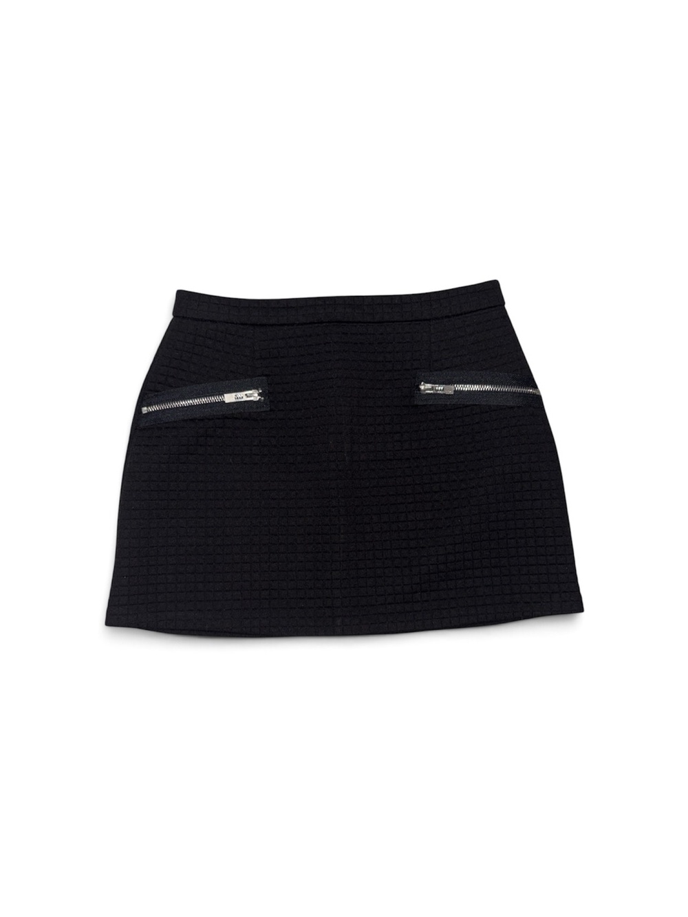 Aqua Black Textured Mini Skirt with Silver Zips
